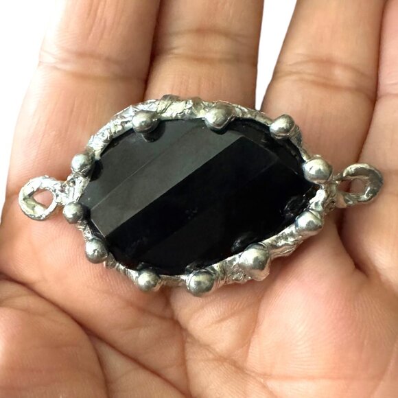 Dark Romance Gothic Necklace: Faceted Black Onyx Pendant w Skull & Cross Charms - Picture 3 of 13